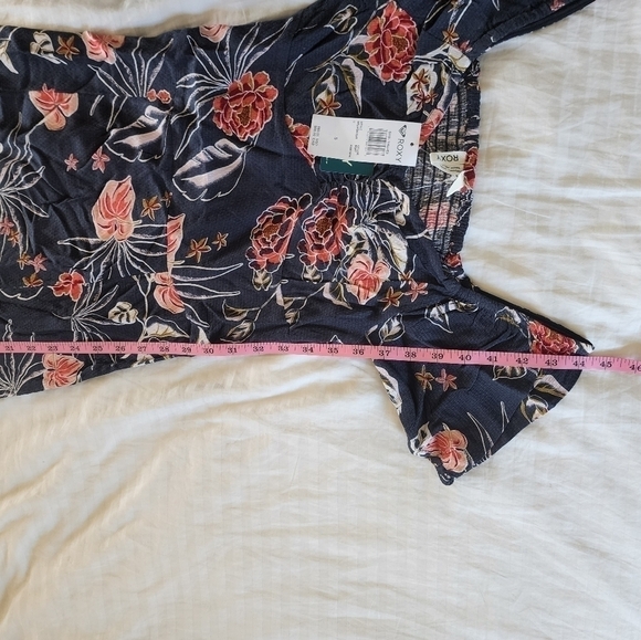 Roxy square sweetheart neckline bright floral print midi dress size Small - Picture 8 of 8